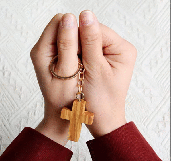 企业微信截图_20250822163250 KOMI Hot Sale Olive Wood Cross Keychain Handmade Wooden Cross Pendant Keyring DIY Bag Car Decorations Gift