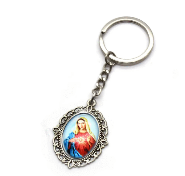 KOMI New Glass Madonna Religious Cross Keychain Hanging Ring Accessories