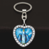 New Love Inlaid Crystal Diamond Alloy Car Saint Pattern Keychain Bag Pendant Cross Religious Keychain