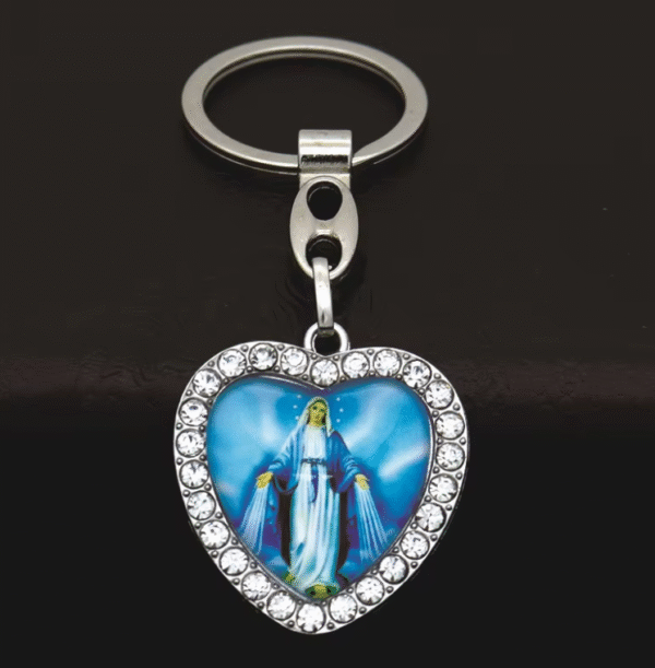 New Love Inlaid Crystal Diamond Alloy Car Saint Pattern Keychain Bag Pendant Cross Religious Keychain