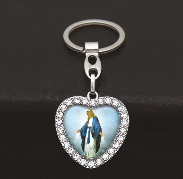 New Love Inlaid Crystal Diamond Alloy Car Saint Pattern Keychain Bag Pendant Cross Religious Keychain