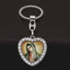 New Love Inlaid Crystal Diamond Alloy Car Saint Pattern Keychain Bag Pendant Cross Religious Keychain