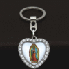 New Love Inlaid Crystal Diamond Alloy Car Saint Pattern Keychain Bag Pendant Cross Religious Keychain