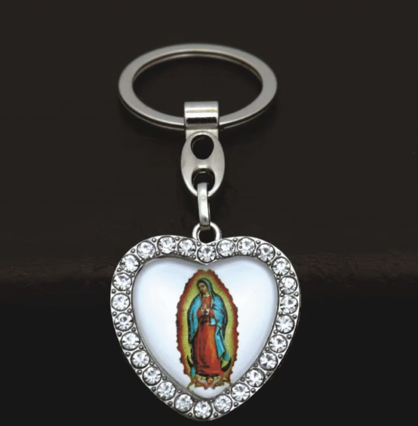 New Love Inlaid Crystal Diamond Alloy Car Saint Pattern Keychain Bag Pendant Cross Religious Keychain
