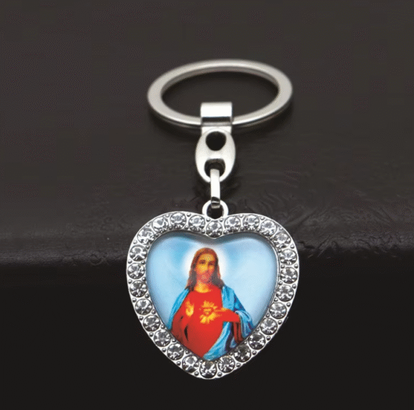 New Love Inlaid Crystal Diamond Alloy Car Saint Pattern Keychain Bag Pendant Cross Religious Keychain