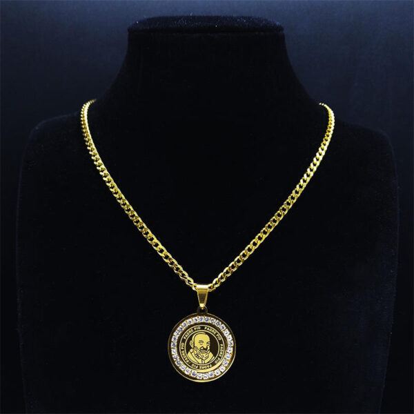 KOMI Stainless Steel Zircon Father's Day Geometric Circle Round Medal Pendant Necklaces 18K Gold Plated/Silver Necklace Gifts