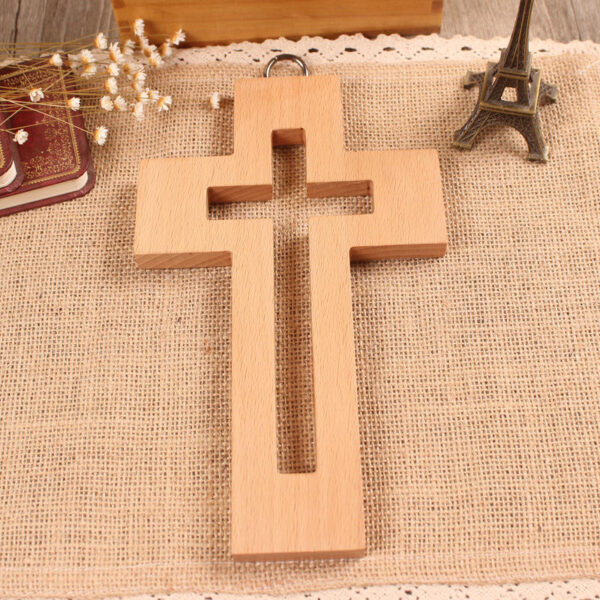 KOMI Hand Hold Beech Wood Cross Wall Hanging Wooden Cross Religious Spiritual Hollow Cross for Church Decoration Crafts Gifts