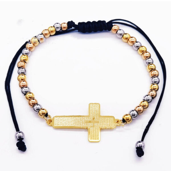 KOMI 2024 New 4mm Gold Steel Rose Three Color Beaded Hand Rope Stainless Steel Straight Bead Diy Braided Rope Bracelet