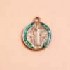 KOMI Gold Plated Metal Colored Enamel Saint Benedict Round Medal Coin Pendants Double Dripping Oil Charms Pendant for Jewelry