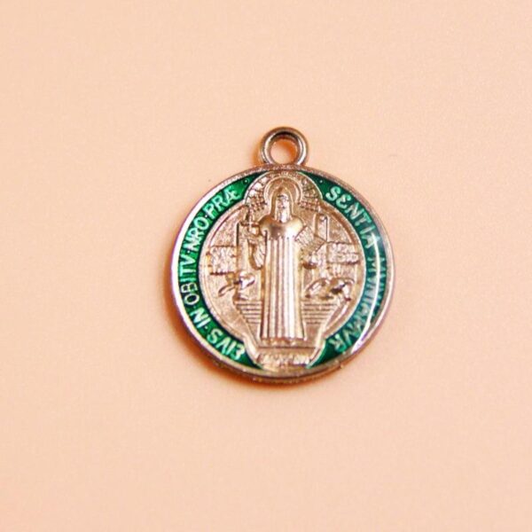 KOMI Gold Plated Metal Colored Enamel Saint Benedict Round Medal Coin Pendants Double Dripping Oil Charms Pendant for Jewelry
