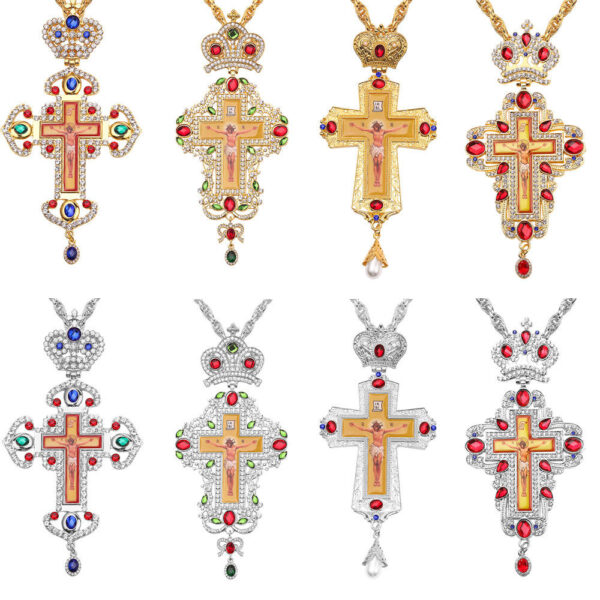 KOMI Fashion Large Rhinestone Crown Jesus Cross Pendant Necklaces Long Chain Necklaces for Women Wedding Birthday Gifts
