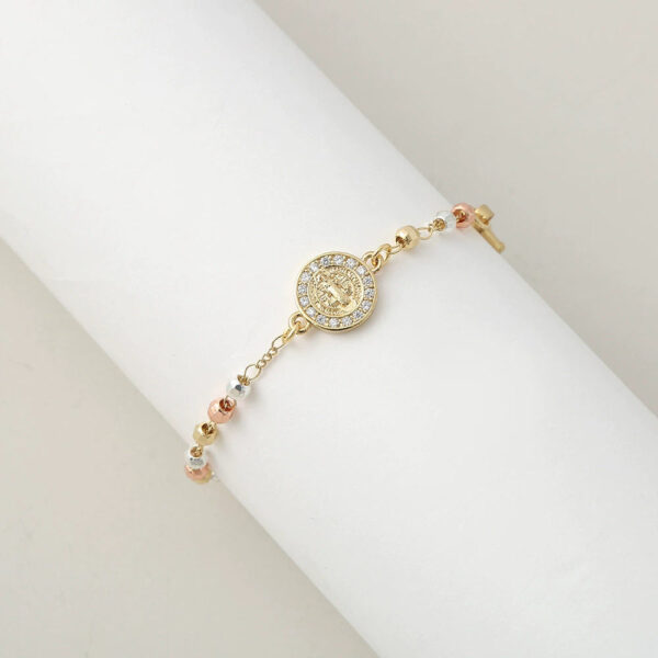 KOMI Cross Charm Bracelets Jesus Cross Saint Benedict Virgin Mary Medal Charms Ball Beaded Link Chain Bracelet for Women Jewelry