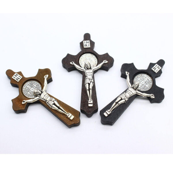 Religious Wooden Cross Charm Catholic St Benedict Alloy Corpus Solid Material Jesus Crucifix Pendant