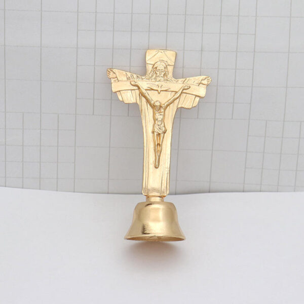 KOMI Bell Base Vintage Gold/Silver Metal Crucufix Cross Pendant Home Office Car Decoration Artifact Standing Table Ornament Gift