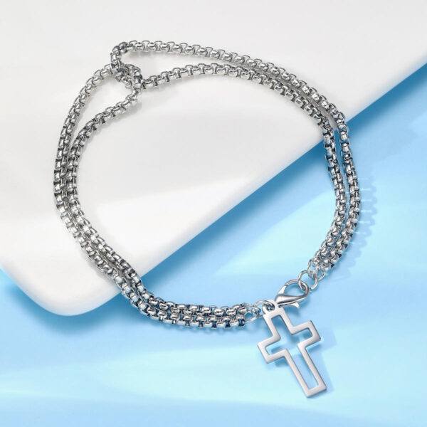 2172d300b05070b2b9bce76f2940395d_H89bbb86ecf1f4fbea7ce53b858ebe60d5_avif=close&webp=close KOMI Men Cross Bracelet Silver Double Box Chain Cuff Bracelet Dangling Hollow Cross Charms Bracelet for Men Trendy Jewelry Gifts