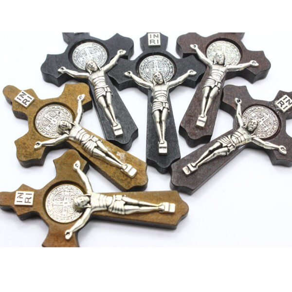 Religious Wooden Cross Charm Catholic St Benedict Alloy Corpus Solid Material Jesus Crucifix Pendant