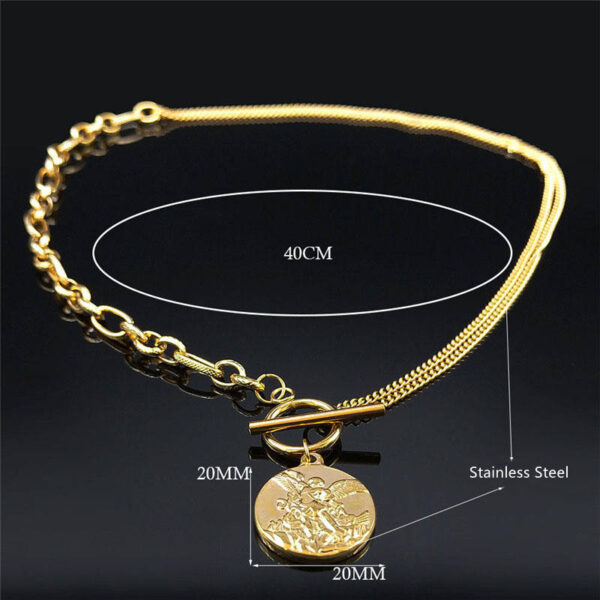 KOMI 18K Gold Plated Stainless Steel Choker Necklace Geometric Circle Round Religious Emboss Medal Pendant Necklaces for Men