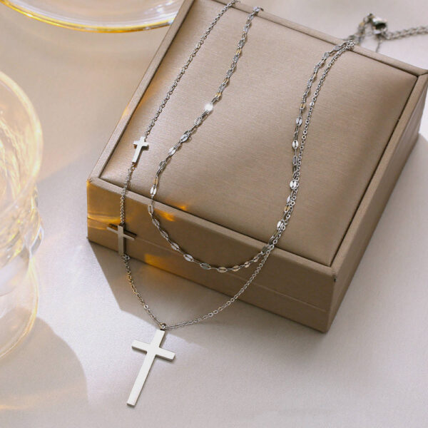 272387ea846c970e96066271b85aecf5_H9a76cdc6523e45d9bb3bfce928a4b99e6_avif=close&webp=close KOMI 18K Cross Charms Titanium Steel Necklace Women's Fashion 316L Stainless Steel Double Chain Necklace with Cross Pendants