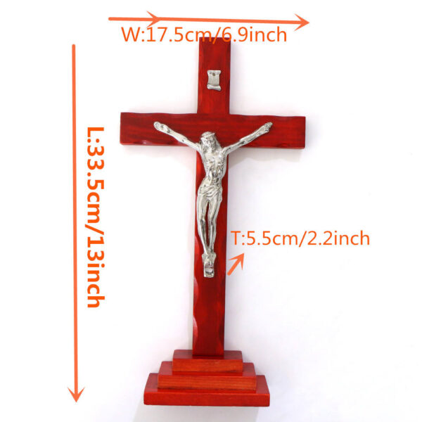 Christian Family Pray Wooden Cross Silver Metal Jesus Crucifix Standing Decoration Ornament Cross