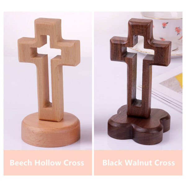 KOMI Carved Beech Wood Cross Crafts Gifts for Church Table Decor Black Walnut Wooden Cross for Easter Ornaments Home Decoration