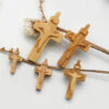 KOMI Natural Olive Wood Cross Carved Jesus Relief 2cm to 4.5cm Jerusalem Wooden Rosary Necklace Cross Pendant for Jewelry Making