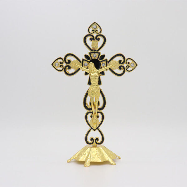 34148be9cf572fc25339282f16904392_Hb24ec7c3f2df40d29f0806dc77374aff6_avif=close&webp=close 2023 Wholesale Matel Religious Ornament Jerusalem Jesus Christ Cross 20*12.5cm INRI Standing Crucifix Church Artifacts