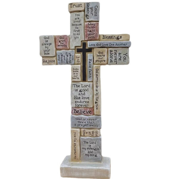 KOMI Unique 12 Inches Wall and Table Resin Cross Sculpture Crafts for Garden Church Home Decoration Lord Prayer Statue Gift