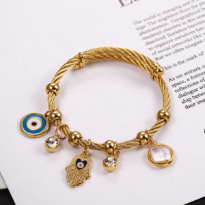 Komi Stainless Steel Bracelet With Drill Wire Greek Fatima Hand Adjustable Titanium Steel Bracelet
