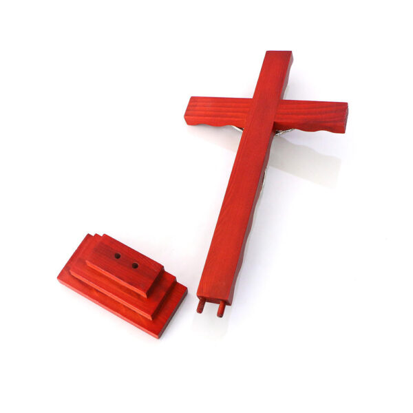 Christian Family Pray Wooden Cross Silver Metal Jesus Crucifix Standing Decoration Ornament Cross