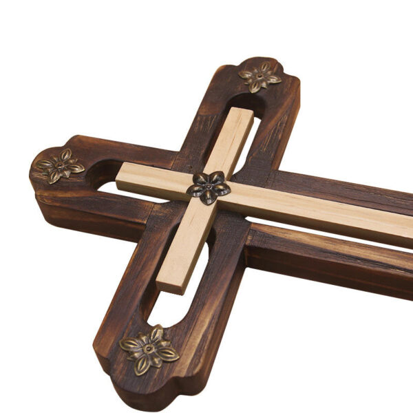 KOMI Black Grooved Wall Hanging Cross Hardware with Iron Flower Wooden Crafts Custom Products