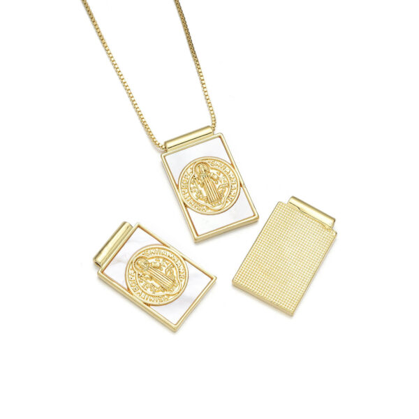 43e3a8217d5032708bf05759e148d118_Hbb408c98d8ed4773a7d681155ee7ca39z_avif=close&webp=close KOMI Natural Shell Copper Plated 18k Square Virgin Mary Cross Pendant Necklace