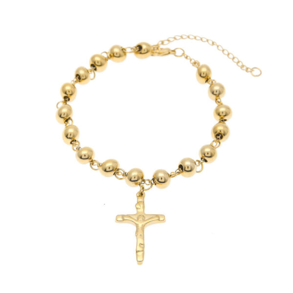 Gold Stainless Steel Cross Jesus Jewelry Rosary Jesus Gilded Hip Hop Religious Bead Bracelets