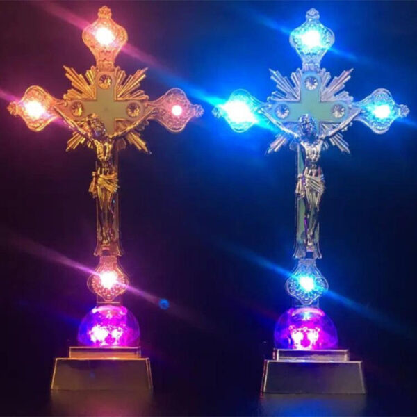 2024 Hot Religious LED Cross Jesus Lamp Decoration Ornaments Bedroom Lamps Plastic Crafts