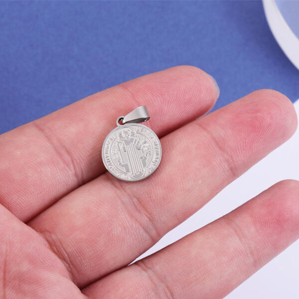 KOMI DIY Saint Benedict Geometric Circular Corrosion Cross Beads Titanium Steel Pendant