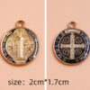 KOMI Gold Plated Metal Colored Enamel Saint Benedict Round Medal Coin Pendants Double Dripping Oil Charms Pendant for Jewelry