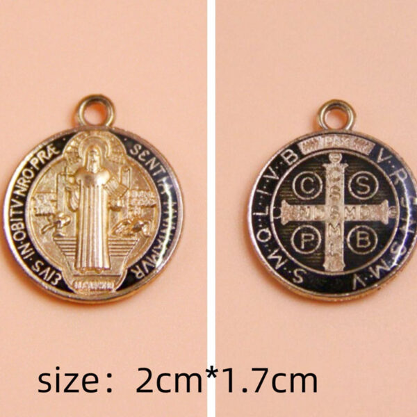 KOMI Gold Plated Metal Colored Enamel Saint Benedict Round Medal Coin Pendants Double Dripping Oil Charms Pendant for Jewelry