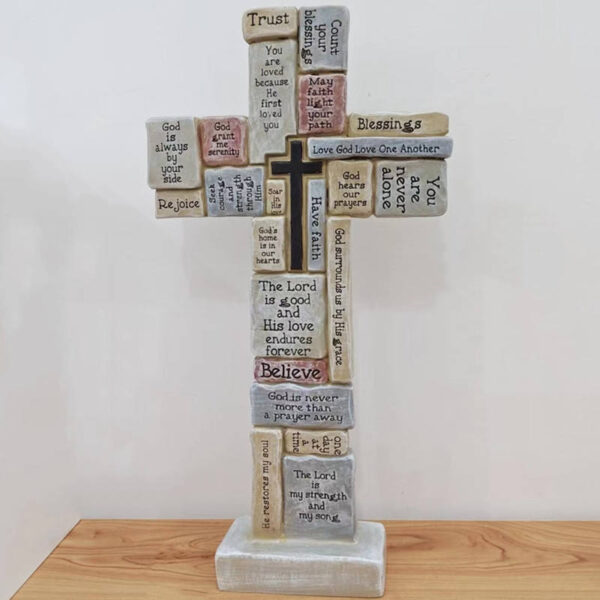 KOMI Unique 12 Inches Wall and Table Resin Cross Sculpture Crafts for Garden Church Home Decoration Lord Prayer Statue Gift