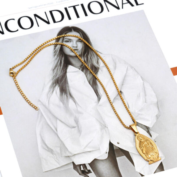 4b1d6febbb38ec4186e112125f03e1a2_Ha71a276742de4d9a832f4221df7d56797_avif=close&webp=close Komi Simple Stainless Steel Golden Virgin Necklace Titanium Steel Miracle Medal Necklace Women