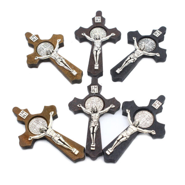 Religious Wooden Cross Charm Catholic St Benedict Alloy Corpus Solid Material Jesus Crucifix Pendant