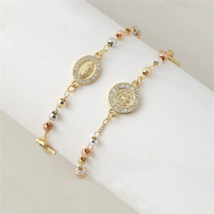 KOMI Cross Charm Bracelets Jesus Cross Saint Benedict Virgin Mary Medal Charms Ball Beaded Link Chain Bracelet for Women Jewelry