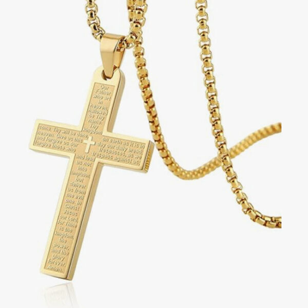 508e78df308e8f683472829244531c88_H303e3dbfa89646c3a1952e37d8117274O_avif=close&webp=close KOMI Religious 4 Colors Stainless Steel Cross Necklace Lords Prayer Cross Pendant Necklaces for Men Women Gift