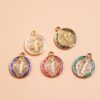 KOMI Gold Plated Metal Colored Enamel Saint Benedict Round Medal Coin Pendants Double Dripping Oil Charms Pendant for Jewelry