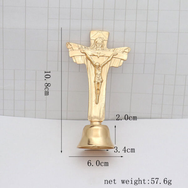 KOMI Bell Base Vintage Gold/Silver Metal Crucufix Cross Pendant Home Office Car Decoration Artifact Standing Table Ornament Gift