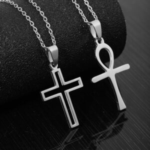 Dreamwork Fashion Stainless Steel Cross Pendant Necklace Set Titanium Steel Lover's Necklaces Coat Chain Accessories