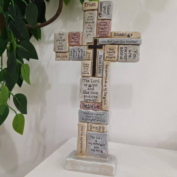 KOMI Unique 12 Inches Wall and Table Resin Cross Sculpture Crafts for Garden Church Home Decoration Lord Prayer Statue Gift