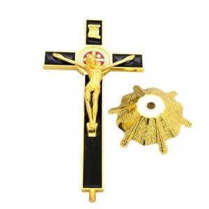 KOMI Home Decorations Collection Tabletop Standing Gold Metal Black Enamel Crucifix Cross Ornaments for Souvenirs Business Gift