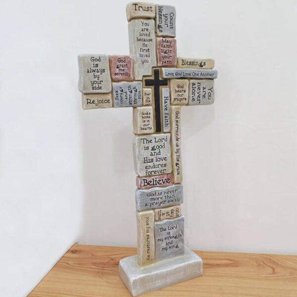 KOMI Unique 12 Inches Wall and Table Resin Cross Sculpture Crafts for Garden Church Home Decoration Lord Prayer Statue Gift