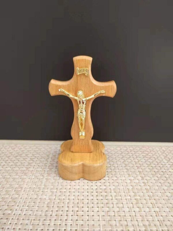 Religious Christian Standing Table Wooden Crucifix Cross Decoration Crafts for Baptism Birthday Home Church Decor Gifts