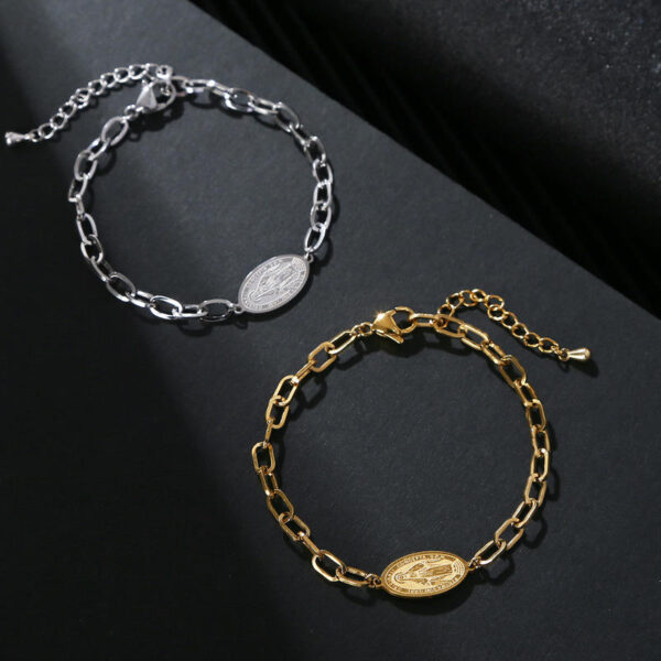 KOMI 2024 New Virgin Mary Stainless Steel Bracelet Shaped Cross with Geometric Paper Clips Bracelet