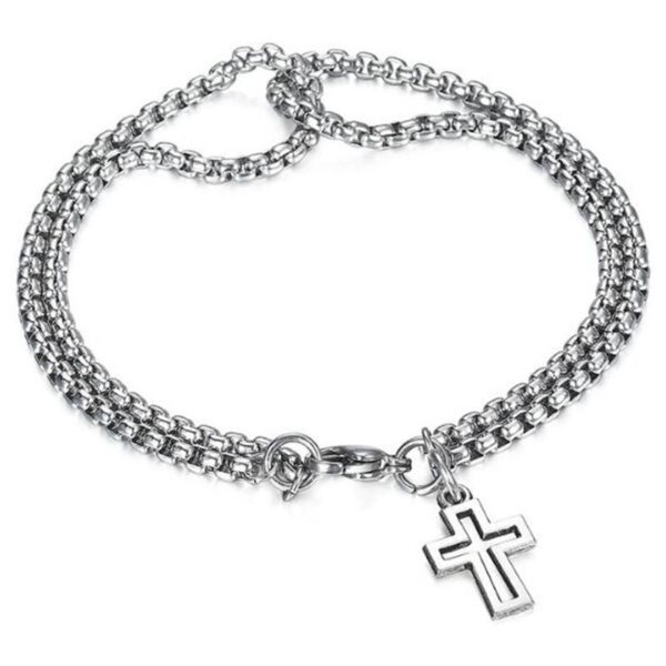 69ba613c300277c81f0e5a9fb728ea45_He9d4c89368da4444bf2f32b8a441d9adF_avif=close&webp=close KOMI Men Cross Bracelet Silver Double Box Chain Cuff Bracelet Dangling Hollow Cross Charms Bracelet for Men Trendy Jewelry Gifts
